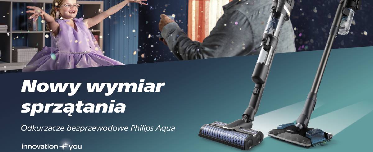 Odkurzanie i jednoczesne mycie podłogi w domu przy użyciu bezprzewodowego odkurzacza Philips 3w1.