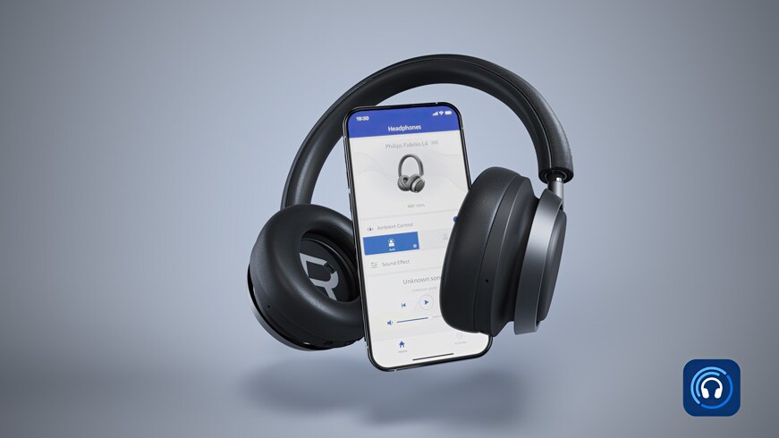 słuchawki L4 fidelio podłączone do aplikacji Philips Headphones