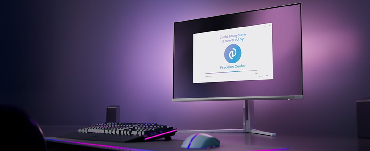 Monitor Philips Evnia skonfigurowany dla Precision Center