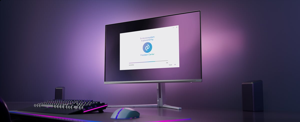 Monitor Philips Evnia skonfigurowany dla Precision Center
