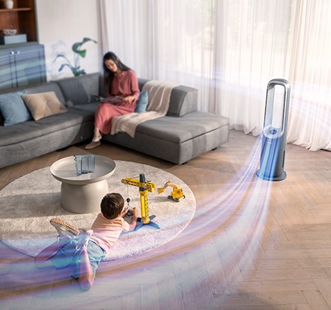 Oczyszczacz Philips Air Flow oczyszczający powietrze w dużym pokoju poprzez tryb nawiewu.