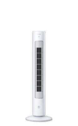 Wysoki, biały wentylator kolumnowy firmy Philips z serii 5000 z przyciskiem aromaterapii z przodu..