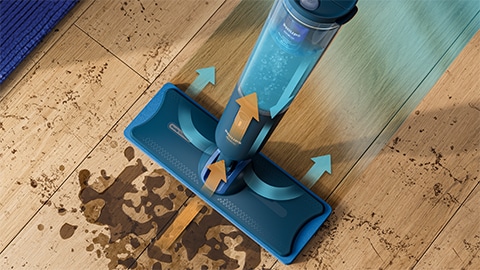 Mop Philips OneUp zasysa brudną wodę i pompuje czystą wodę na podłogę