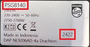 Tabliczka produktu PSG8140 z numerem kodu 2422