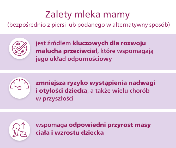 Zalety karmienia dziecka mlekiem mamy.