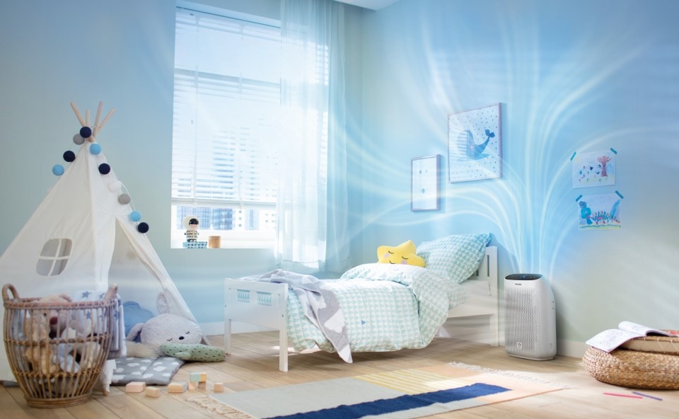 Oczyszczacz powietrza w sypialni dziecka.