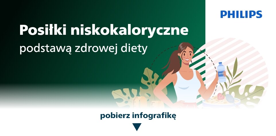 Pełna wersja infografiki o posiłkach niskokalorycznych.