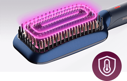 Zasada działania technologii ThermoProtect w szczotkach prostujących Philips, dzięki której włosy chronione są przed działaniem zbyt wysokiej temperatury.