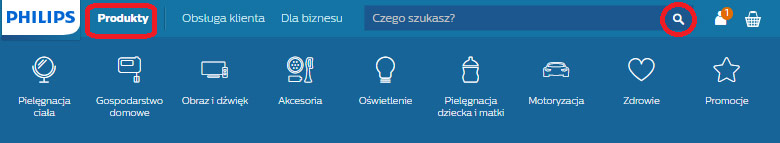 Możesz znaleźć swój produkt, przeglądając katalog produktów (1) lub wpisując numer modelu albo nazwę produktu w naszej wyszukiwarce (2).