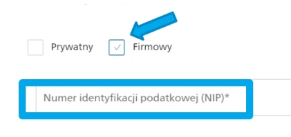 Miejsce na dodanie numer NIP i zaznaczenie adresu firmowego